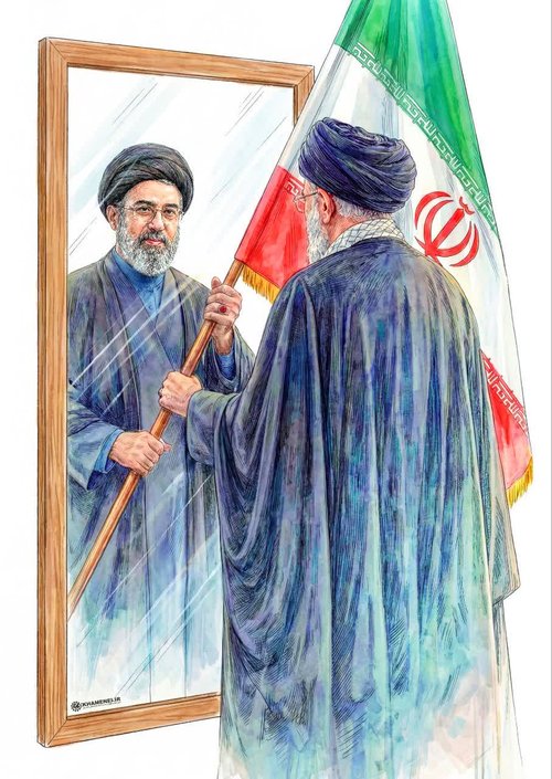 مجتبی خامنه ای پرچم به دست